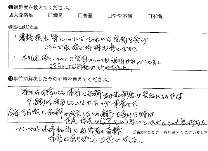 丁寧な説明があり、書類収集も楽にできました