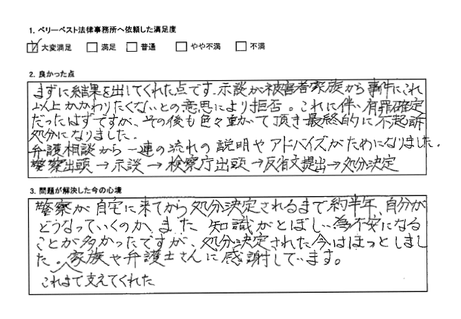 有罪確定だったはずですが、その後も色々動いて頂き最終的に不起訴処分になった。