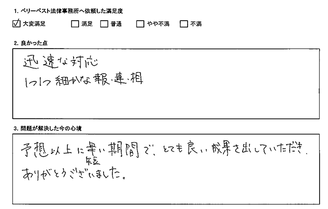 予想以上に短い期間で良い結果を出していただきました